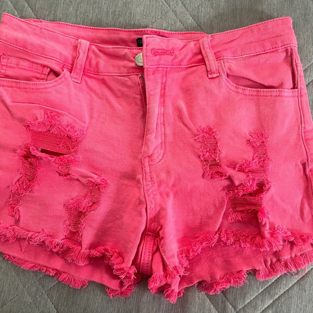 Fashion Nova hot pink destroyed shorts